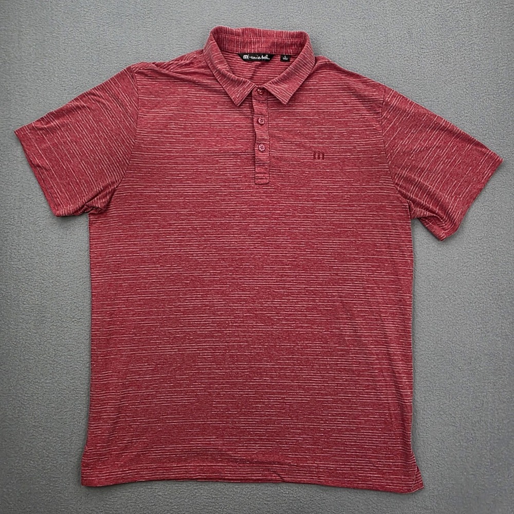 Travis Mathew Shirt Men's Large Red Heather Polo The Heater Scooter Stripe Golf